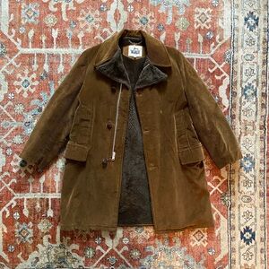 1960s 1970s vintage corduroy genuine fur fleece lined leather button coat